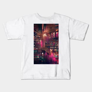 Midnight Library cyberpunk| National library week | literacy week Kids T-Shirt